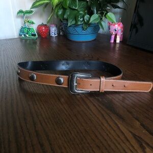 Brown Leather Belt with Silver Accents